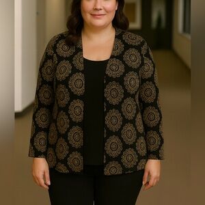 Cardigan Long Sleeve Women's Large Floral Kimono Black/Gold